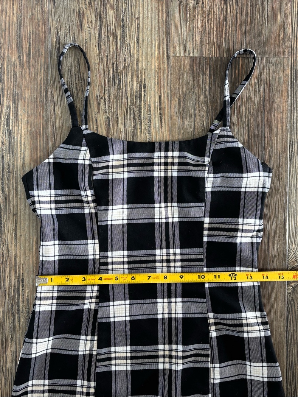 Divided H&M Bodycon Fitted Mini Dress Small Black White Tan Plaid Sleeveless - Picture 6 of 9